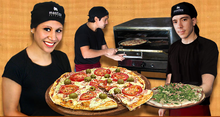 personal de pizzabrossa en pizza party: maestro pizzero y camareras